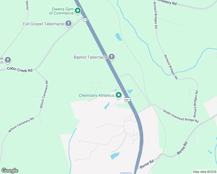 map of restaurants, bars, coffee shops, grocery stores, and more near 180 Wilbanks Circle in Commerce