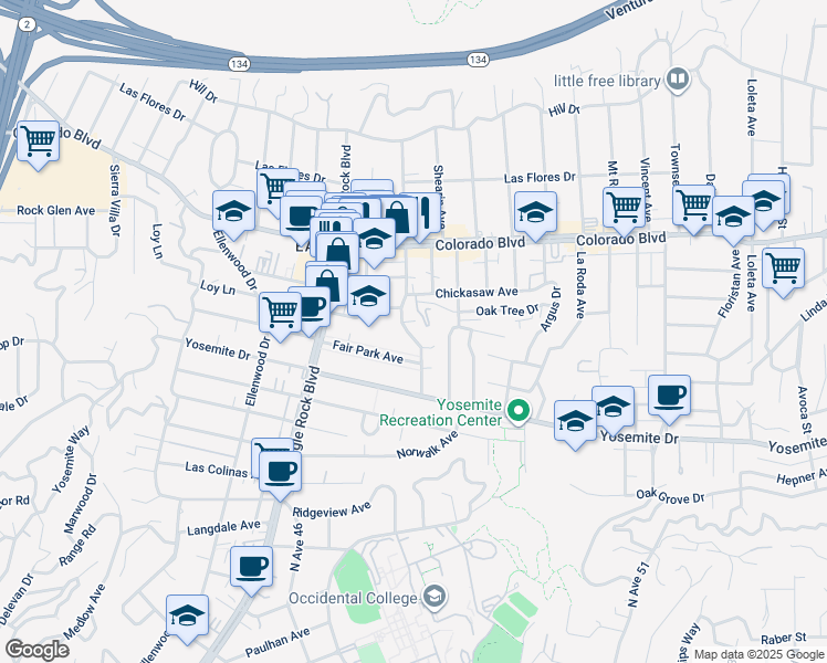 map of restaurants, bars, coffee shops, grocery stores, and more near in Los Angeles