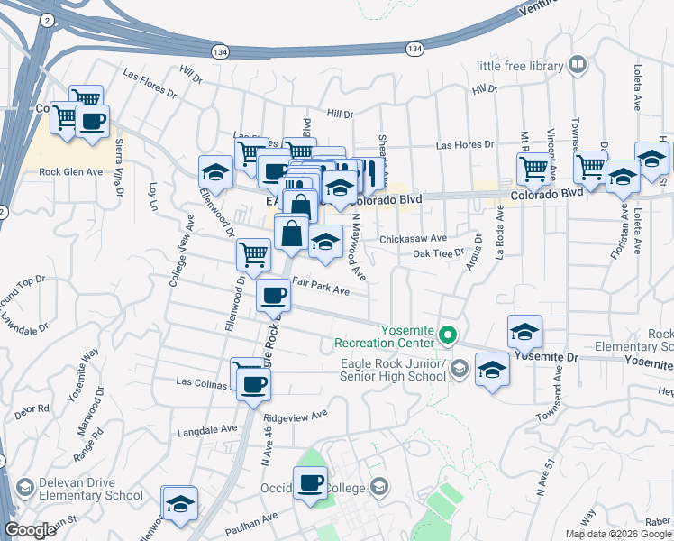 map of restaurants, bars, coffee shops, grocery stores, and more near in Los Angeles