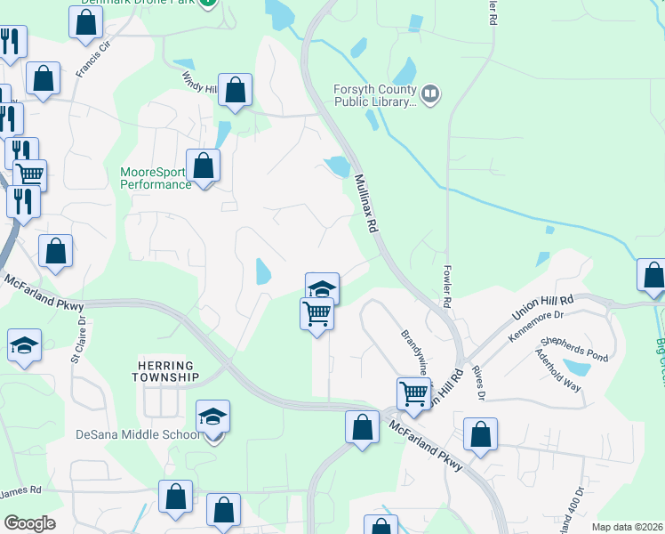 map of restaurants, bars, coffee shops, grocery stores, and more near 1070 Preserve Lane in Alpharetta