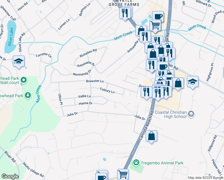 map of restaurants, bars, coffee shops, grocery stores, and more near 807 Tisbury Lane in Wilmington