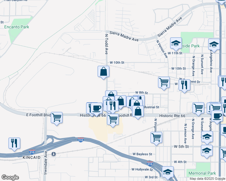 map of restaurants, bars, coffee shops, grocery stores, and more near 803 North Loren Avenue in Azusa