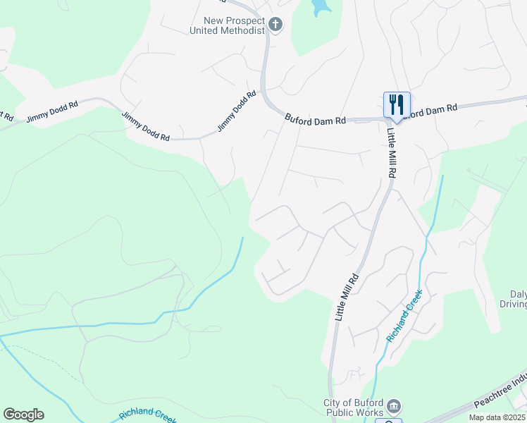 map of restaurants, bars, coffee shops, grocery stores, and more near 5763 Dexter's Mill Place in Buford