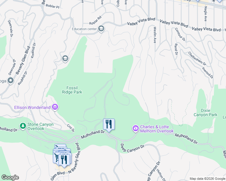 map of restaurants, bars, coffee shops, grocery stores, and more near 3348 Clerendon Road in Beverly Hills
