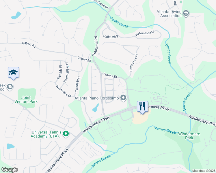 map of restaurants, bars, coffee shops, grocery stores, and more near 6135 Mapperley Ln in Cumming