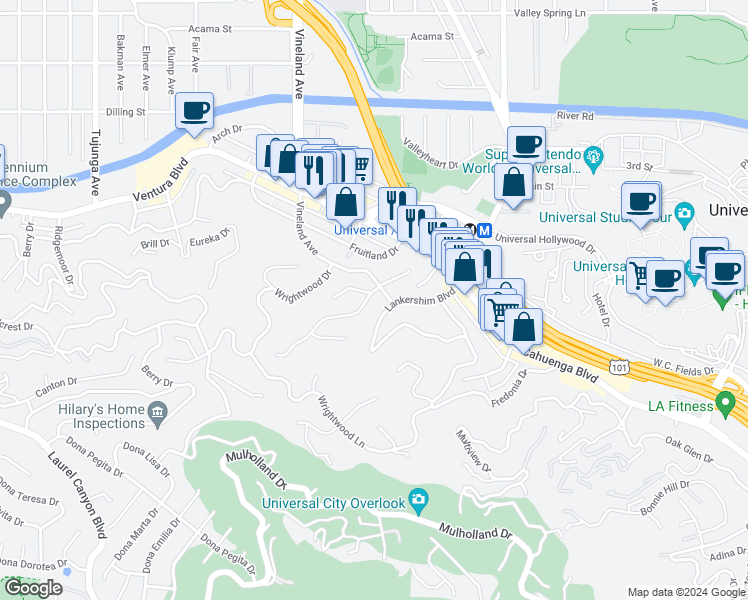 map of restaurants, bars, coffee shops, grocery stores, and more near 3678 Willowcrest Avenue in Los Angeles