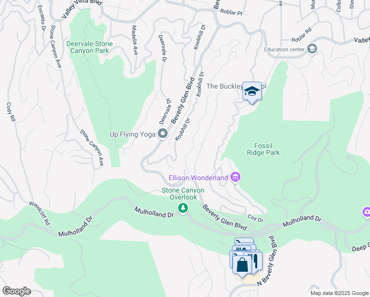 map of restaurants, bars, coffee shops, grocery stores, and more near 3601 Oakfield Drive in Los Angeles