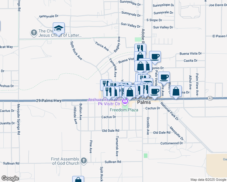 map of restaurants, bars, coffee shops, grocery stores, and more near 6429 Tamarisk Avenue in Twentynine Palms