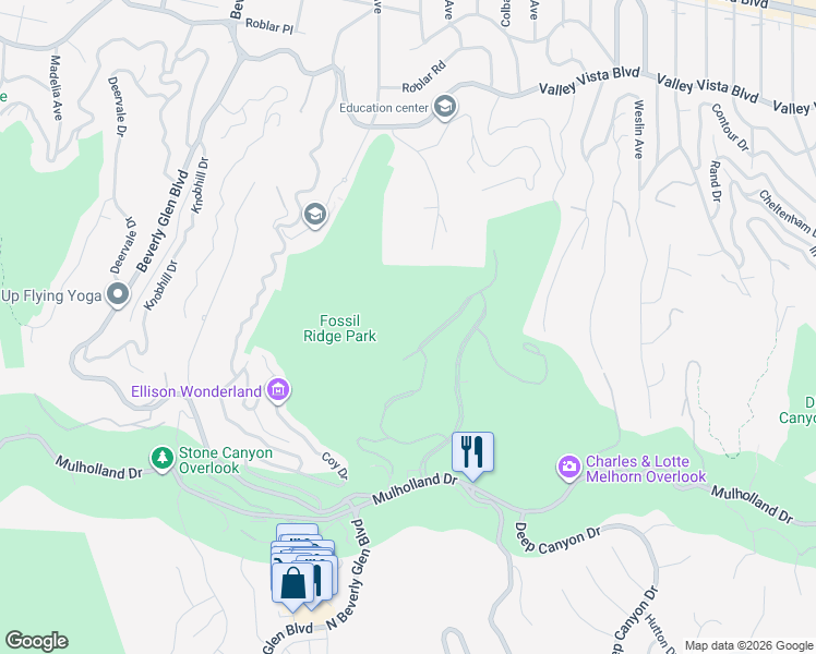 map of restaurants, bars, coffee shops, grocery stores, and more near 14035 Aubrey Road in Beverly Hills