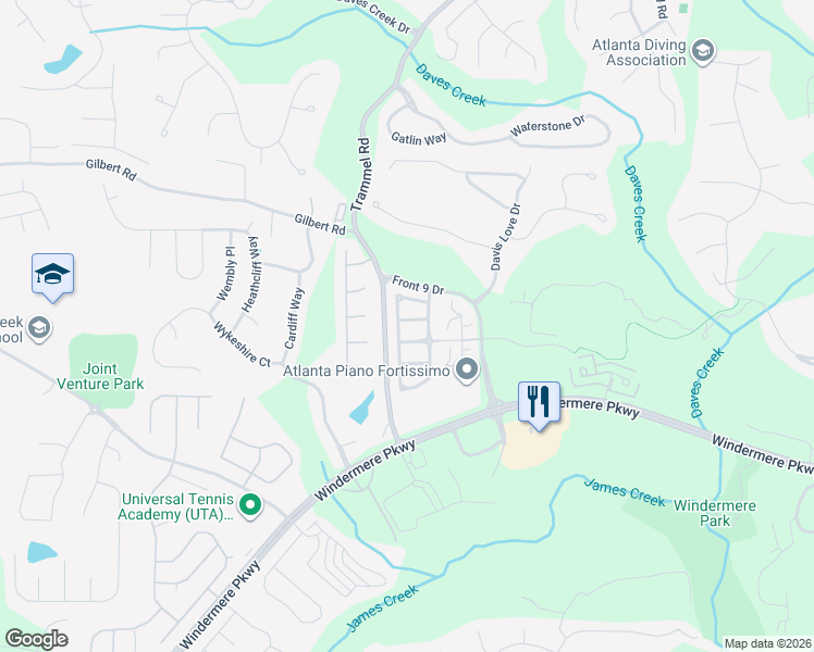 map of restaurants, bars, coffee shops, grocery stores, and more near 6135 Mapperley Lane in Cumming