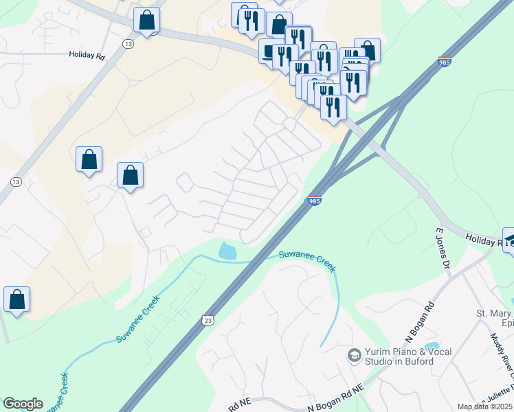 map of restaurants, bars, coffee shops, grocery stores, and more near 5473 Rolling Oak in Buford