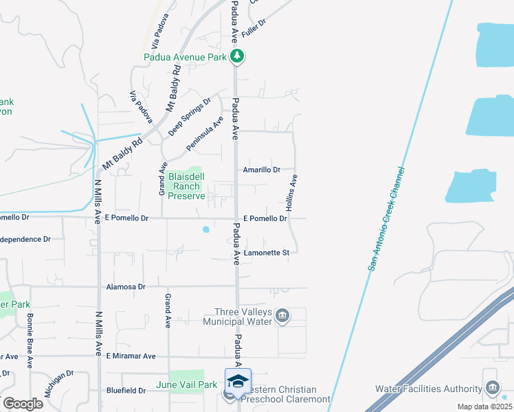 map of restaurants, bars, coffee shops, grocery stores, and more near 1047 East Pomello Drive in Claremont