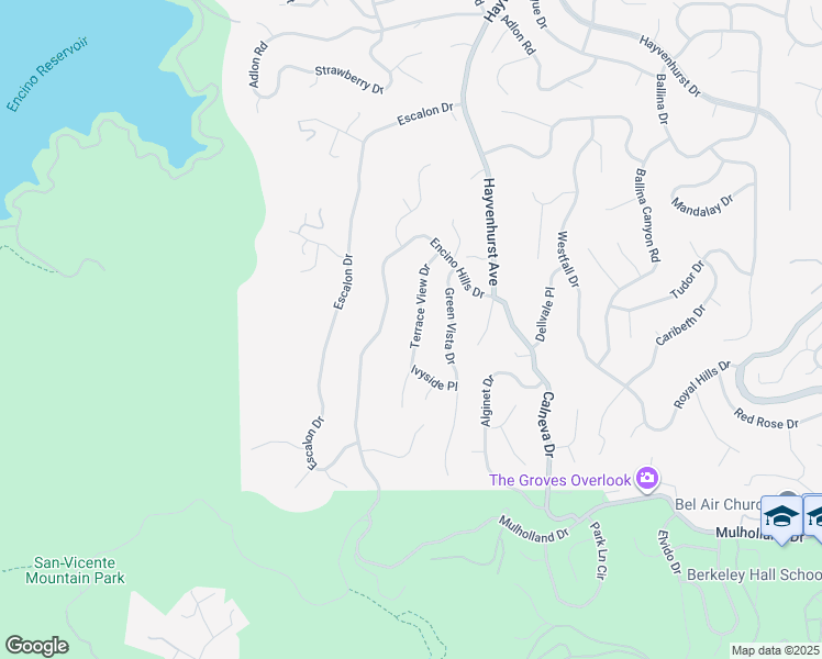 map of restaurants, bars, coffee shops, grocery stores, and more near 3615 Terrace View Drive in Los Angeles