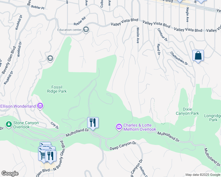 map of restaurants, bars, coffee shops, grocery stores, and more near 3685 Benedict Canyon Lane in Los Angeles