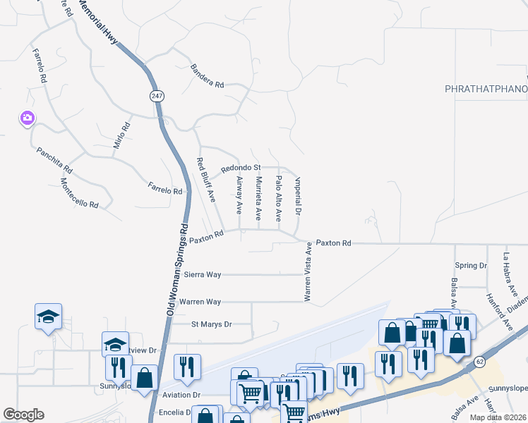map of restaurants, bars, coffee shops, grocery stores, and more near 6463 Murrieta Avenue in Yucca Valley