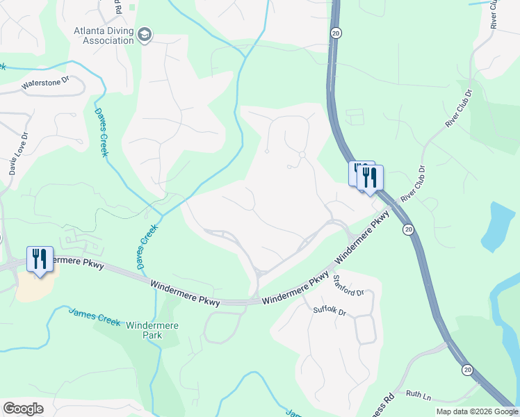 map of restaurants, bars, coffee shops, grocery stores, and more near 1618 Heathrow Drive in Cumming