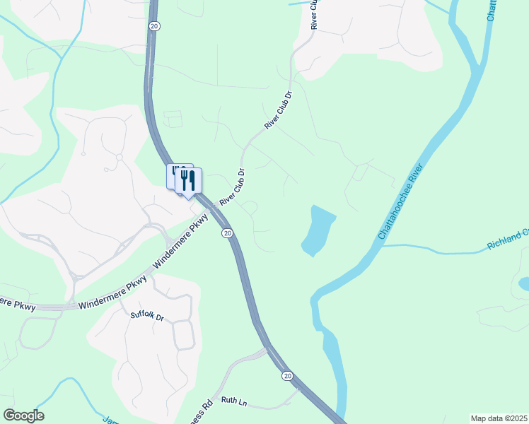 map of restaurants, bars, coffee shops, grocery stores, and more near 3265 Bentwood Close in Cumming