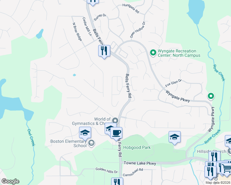 map of restaurants, bars, coffee shops, grocery stores, and more near 110 Kingland Street in Woodstock