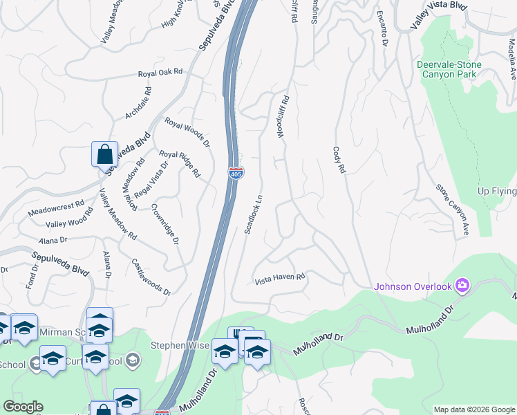 map of restaurants, bars, coffee shops, grocery stores, and more near 3642 Scadlock Lane in Los Angeles