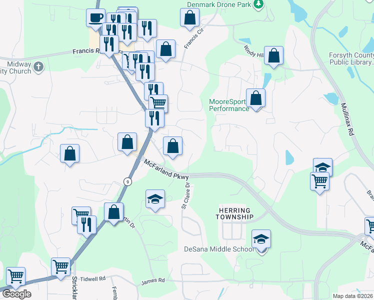 map of restaurants, bars, coffee shops, grocery stores, and more near 6380 Elmshorn Way in Alpharetta