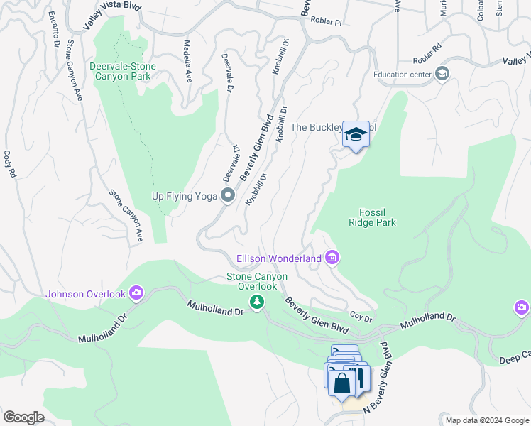 map of restaurants, bars, coffee shops, grocery stores, and more near 3609 Oakfield Drive in Los Angeles