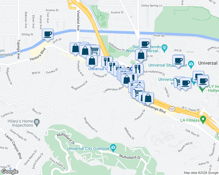 map of restaurants, bars, coffee shops, grocery stores, and more near 3762 Willowcrest Avenue in Los Angeles
