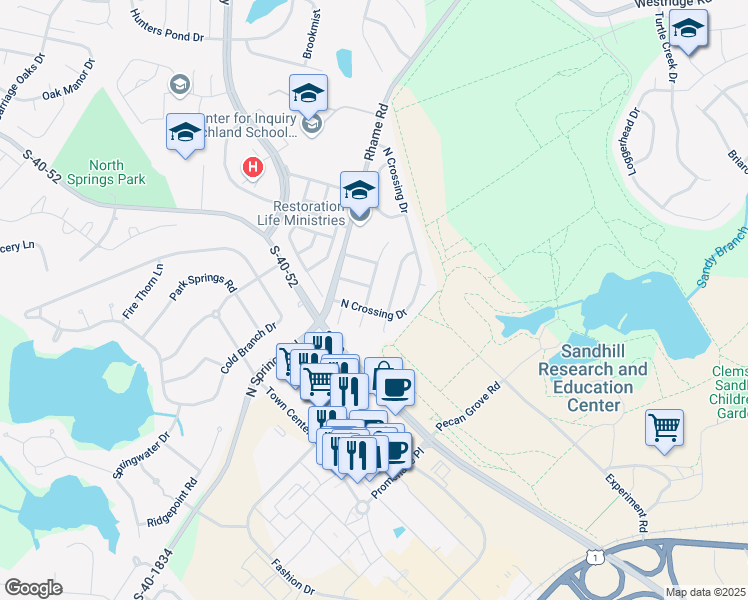 map of restaurants, bars, coffee shops, grocery stores, and more near 120 Teal Way in Columbia
