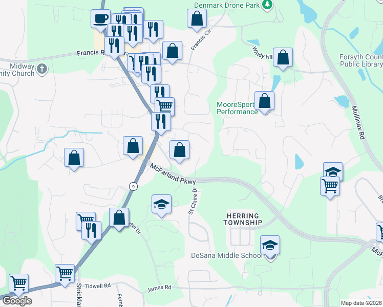 map of restaurants, bars, coffee shops, grocery stores, and more near 6360 Elmshorn Way in Alpharetta