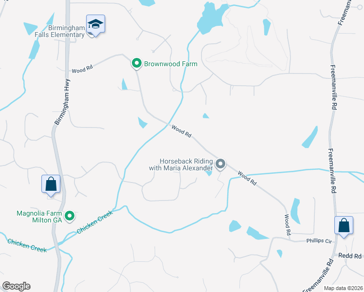 map of restaurants, bars, coffee shops, grocery stores, and more near 14560 Wood Road in Alpharetta