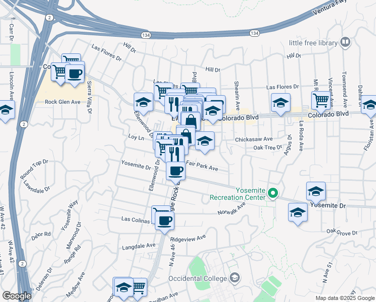 map of restaurants, bars, coffee shops, grocery stores, and more near in Los Angeles
