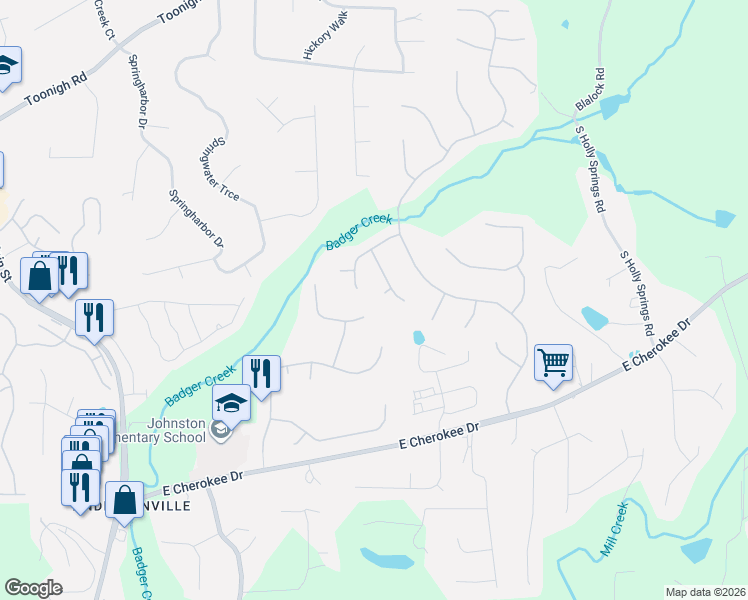 map of restaurants, bars, coffee shops, grocery stores, and more near 817 Brookside Court in Woodstock