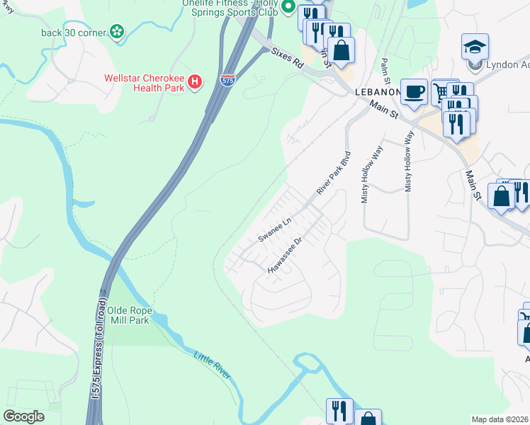 map of restaurants, bars, coffee shops, grocery stores, and more near 334 Pin Oak Avenue in Woodstock