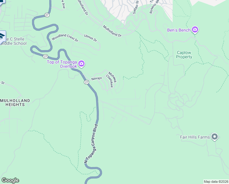 map of restaurants, bars, coffee shops, grocery stores, and more near 1165 Cherokee in Topanga
