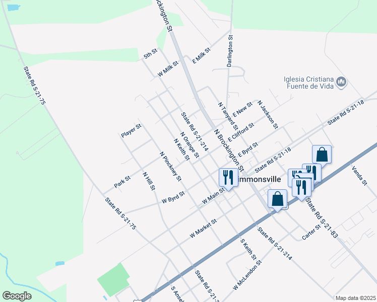 map of restaurants, bars, coffee shops, grocery stores, and more near 310 North Orange Street in Timmonsville