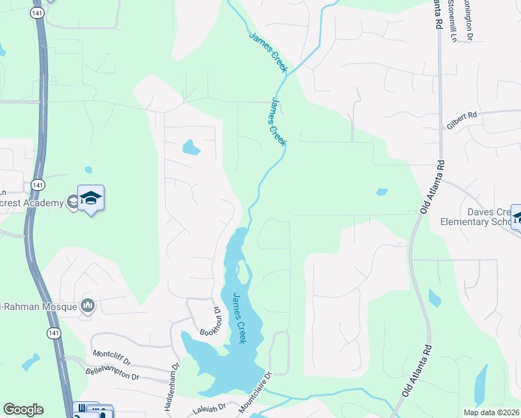map of restaurants, bars, coffee shops, grocery stores, and more near 650 Glastonbury Court in Cumming