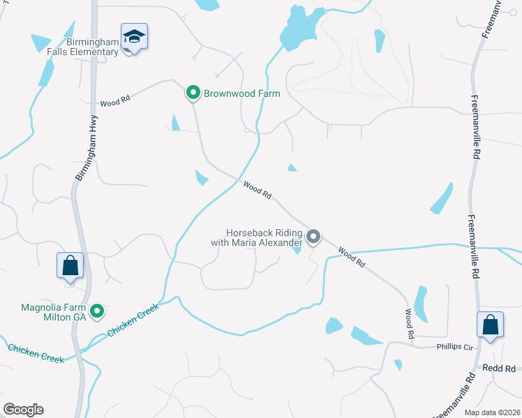 map of restaurants, bars, coffee shops, grocery stores, and more near 14560 Wood Road in Alpharetta