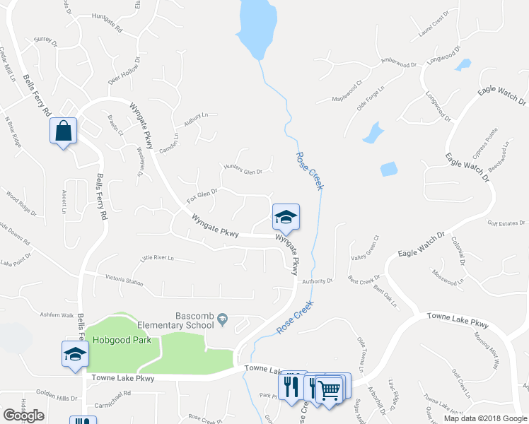 map of restaurants, bars, coffee shops, grocery stores, and more near 3969 Fox Glen Drive in Woodstock