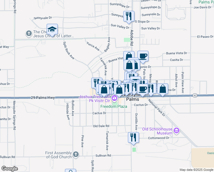 map of restaurants, bars, coffee shops, grocery stores, and more near 6429 Tamarisk Avenue in Twentynine Palms