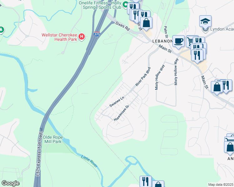 map of restaurants, bars, coffee shops, grocery stores, and more near 703 Barberry Drive in Woodstock