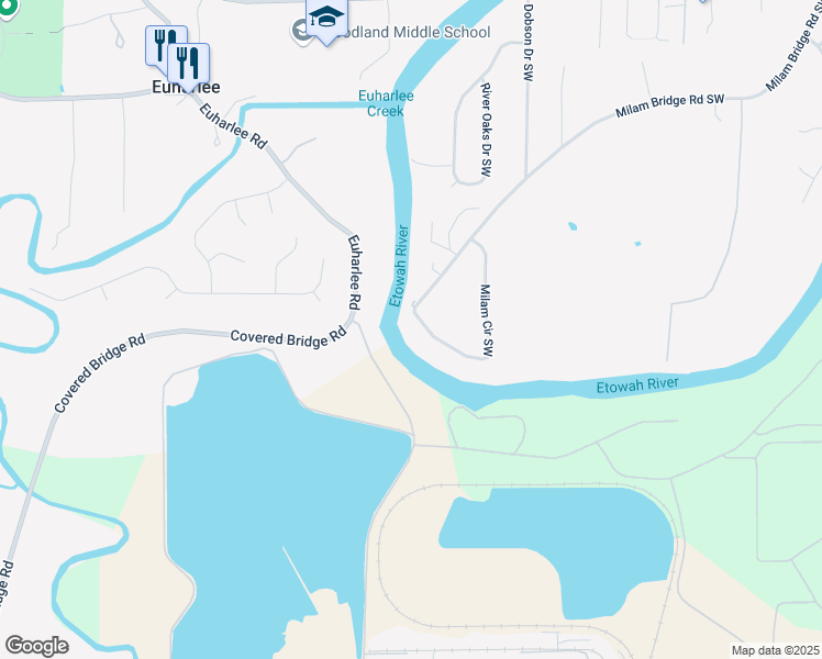 map of restaurants, bars, coffee shops, grocery stores, and more near 12 Milam Circle Southwest in Cartersville