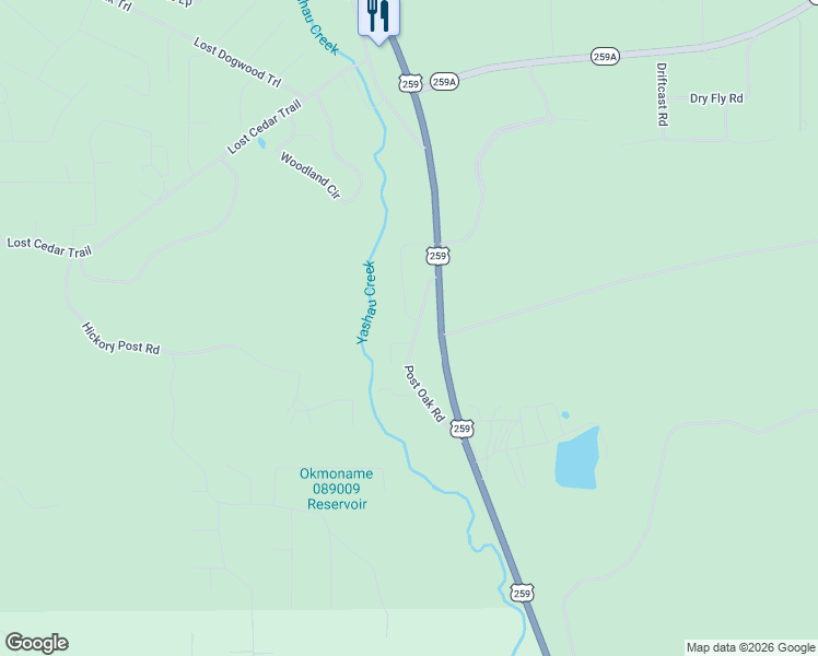 map of restaurants, bars, coffee shops, grocery stores, and more near 313 Post Oak Road in Broken Bow