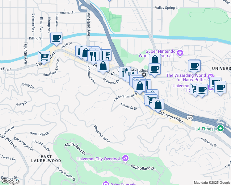 map of restaurants, bars, coffee shops, grocery stores, and more near 3702 Willowcrest Avenue in Los Angeles