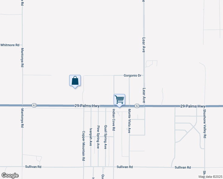 map of restaurants, bars, coffee shops, grocery stores, and more near 6400 Indian Cove Road in Twentynine Palms