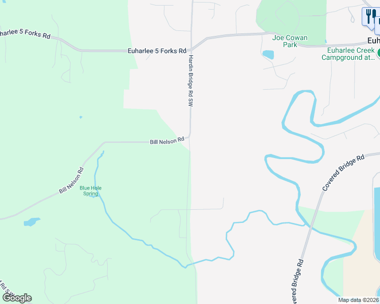 map of restaurants, bars, coffee shops, grocery stores, and more near 1390 Hardin Bridge Road Southwest in Euharlee