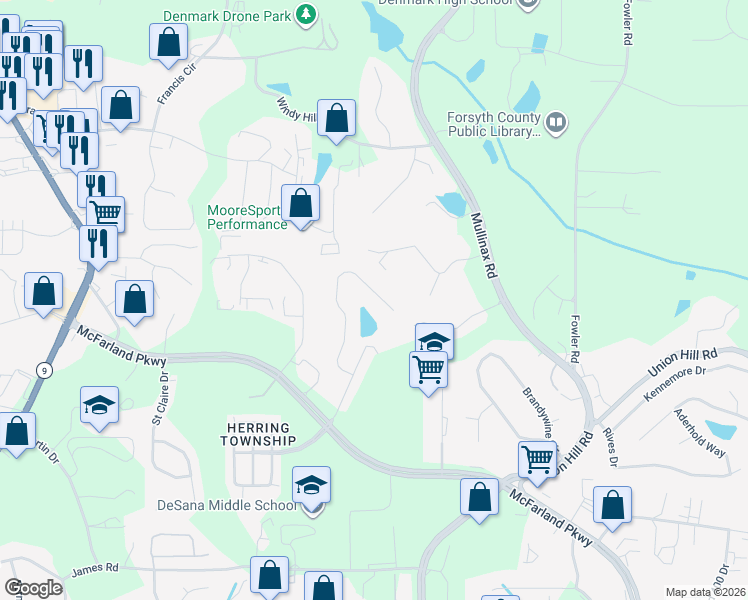 map of restaurants, bars, coffee shops, grocery stores, and more near 550 Windstone Trail in Alpharetta
