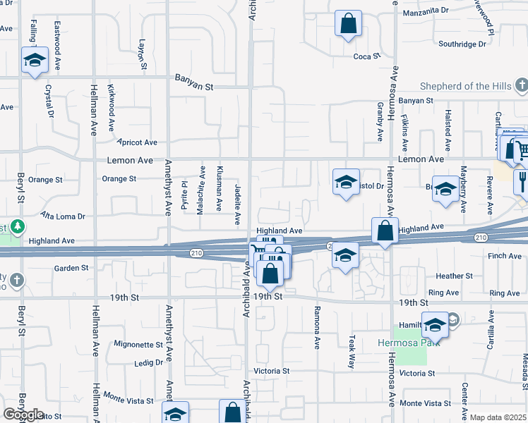 map of restaurants, bars, coffee shops, grocery stores, and more near 9741 Caldaro Street in Rancho Cucamonga