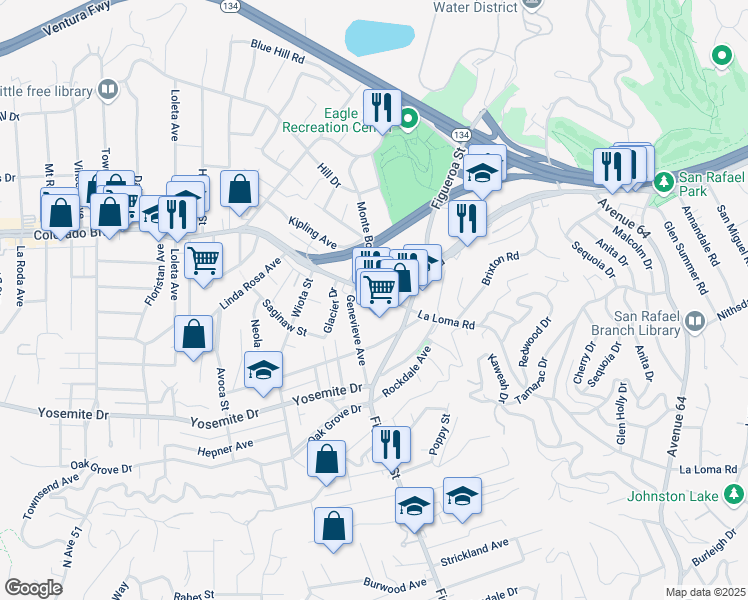 map of restaurants, bars, coffee shops, grocery stores, and more near 1100 Colorado Boulevard in Los Angeles