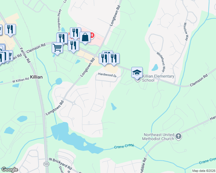 map of restaurants, bars, coffee shops, grocery stores, and more near 6 Lovett Court in Columbia