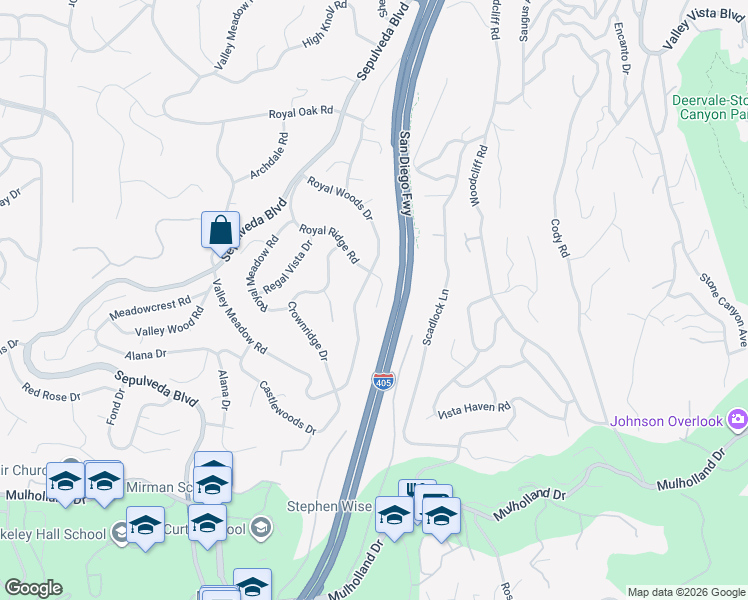 map of restaurants, bars, coffee shops, grocery stores, and more near 3648 Royal Woods Drive in Los Angeles