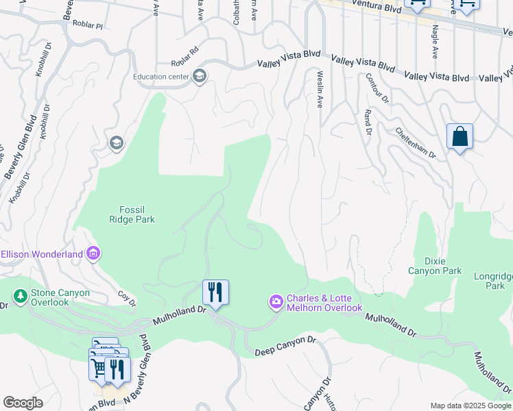 map of restaurants, bars, coffee shops, grocery stores, and more near 3691 Benedict Canyon Lane in Los Angeles